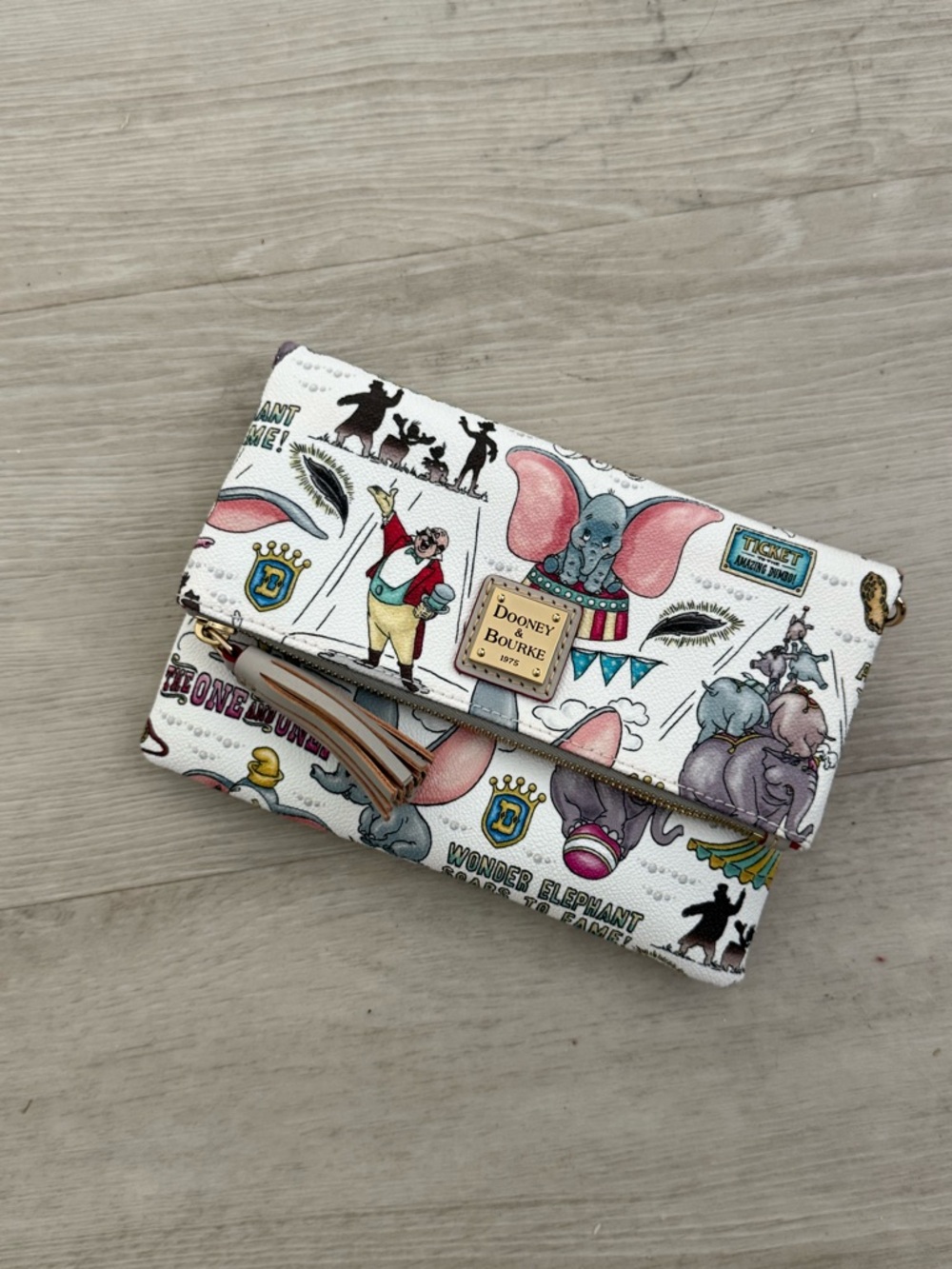 Dooney & Bourke White Dumbo Circus Foldover Crossbody Wallet